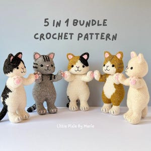 5 in 1 &quot;Paws Up&quot; Cat Crochet Pattern Bundle - Amigurumi Kittens PDF (Cream, Tabby, Calico, Tuxedo) - Instant Download