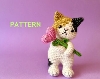 Patron au crochet chat - petit marron « I LOVE U » - téléchargement immédiat