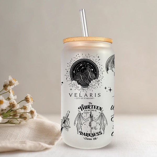 ACOTAR Fantasy Inspired Glass Coffee Cup | Frosted Tumbler for Dark Romance Fan | Book Lover Gifts | Booktok | Bookish Merch | acotar merch