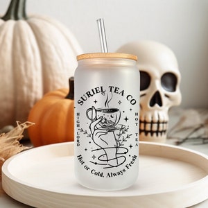 ACOTAR Suriel Tea Co. Glass Coffee Cup | Frosted Tumbler for ACOTAR Fans | Book Lover Gifts | Booktok | Bookish Merch | acotar merch