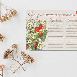 Editable Recipe Card Template | Fruit Recipe Card | Strawberry | Digital Print | Canva Template | PDF Printable | 6x4 Recipe Card | Cottage