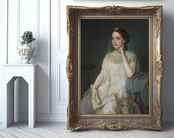 アンティーク 女性の肖像画 銀色フレーム