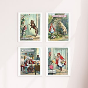 Antique Storybook Art | Printable Red Riding Hood Illustrations | 1873 | Digital Download | Childrens Room Decor | Cottage Core Nursery Art
