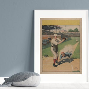 Antique Baseball Sport Illustration Art | 1897 | Vintage Print Lithograph | Digital Download Print | Victorian Print | Nursery | Catcher
