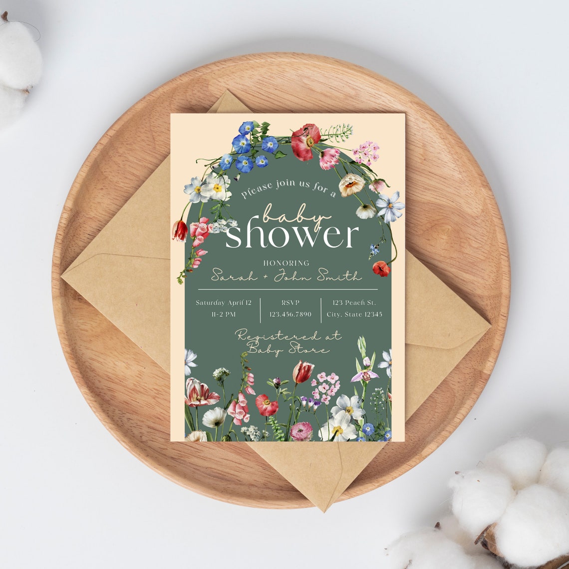 Editable Baby Shower Invitation Template | Floral Flower | Digital ...