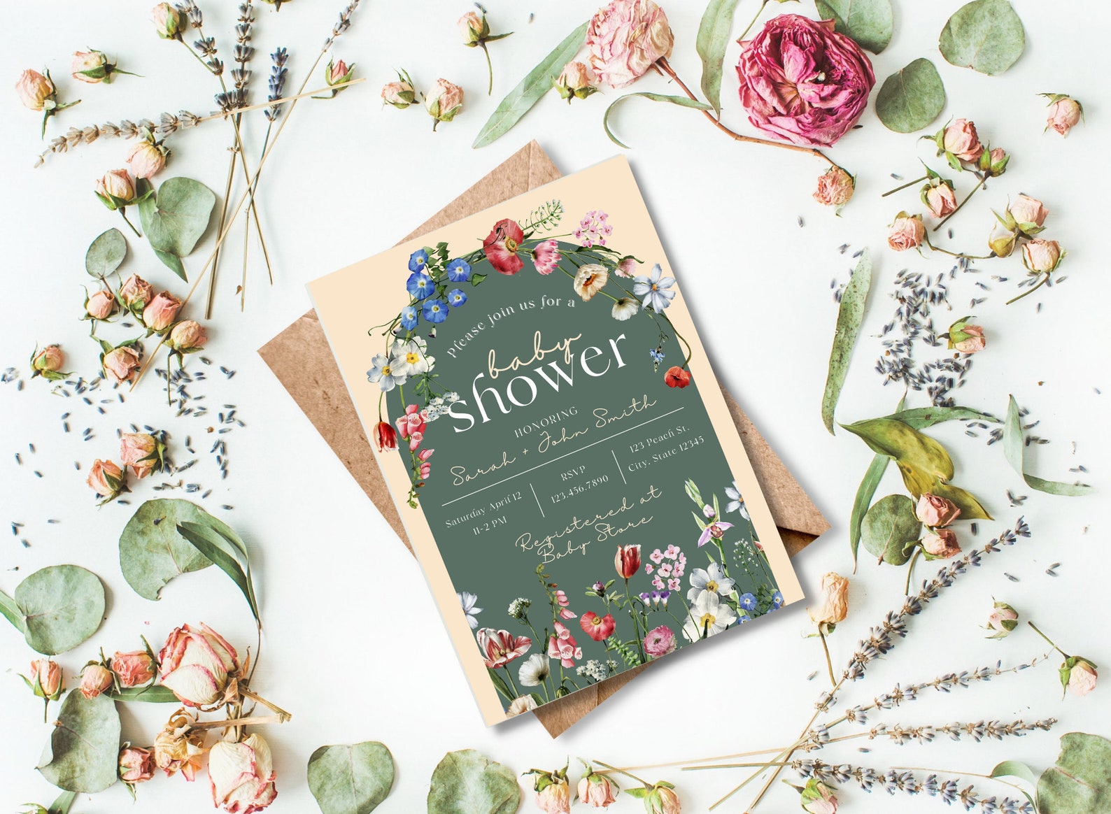 Editable Baby Shower Invitation Template | Floral Flower | Digital ...