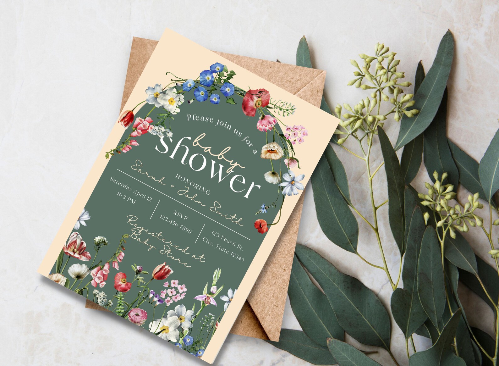 Editable Baby Shower Invitation Template | Floral Flower | Digital ...