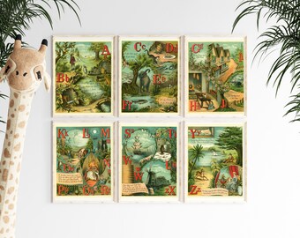 ABC Nursery Digital Print | Alphabet Print | Nursery Room | Vintage Art | Antique Print | Kid Room | Baby Decor | Baby Shower | Illustration