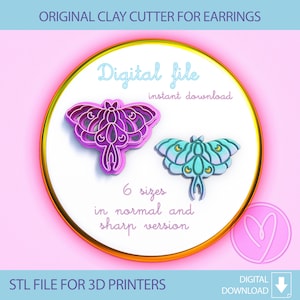 Luna Moth Polymer Clay Cutters, Digital STL file, 4 sizes, 2 Cutter Version