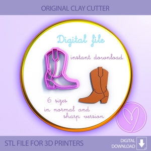 Cowboy Boot Polymer Clay Cutters, Digital STL file, 6 sizes, 2 Cutter Version