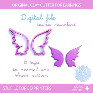 Fairy Wing B Polymer Clay Cutters, Digital STL file, 6 sizes, 2 Cutter Version