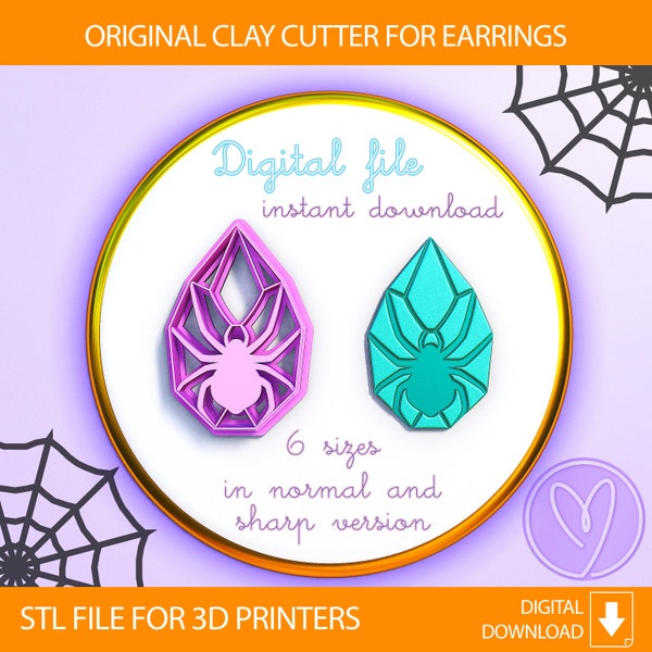 Crystal Spider Polymer Clay Cutters, Digital STL file, 6 sizes, 2 Cutter Version