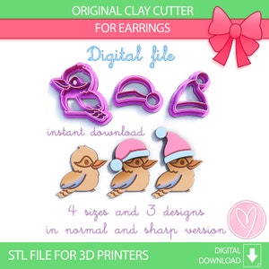Kookaburra Christmas Hat Polymer Clay Cutters, Digital STL file, 4 sizes, 2 Cutter Version