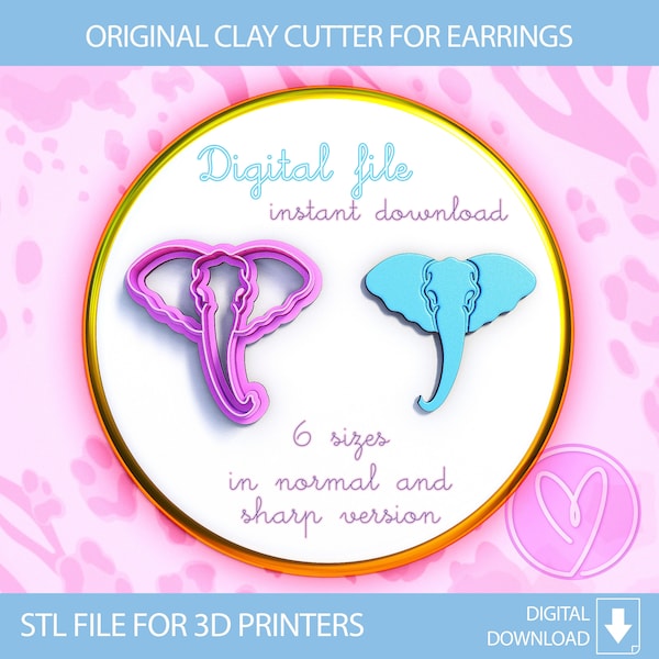 Elephant Polymer Clay Cutters, Digital STL file, 6 sizes, 2 Cutter Version