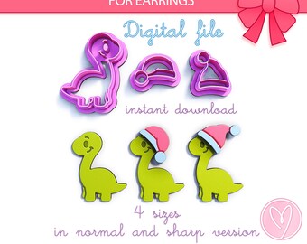 Dinosaur A Christmas Hat Polymer Clay Cutters, Digital STL file, 4 sizes, 2 Cutter Version