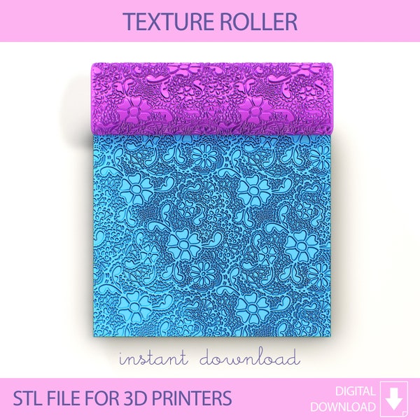 Lace 01 Seamless Polymer Clay Texture Roller, Digital STL File