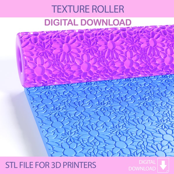 Countryside Flower #B Seamless Polymer Clay Texture Roller, Digital STL File