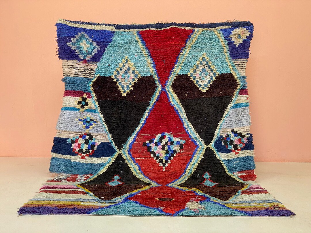 Moroccan Rug Runner 7x5,4 Feet Boucherouite Rug , Wool Area Rug