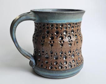 Taza de cerámica hecha a mano (Azul mate Breaking - PP81)