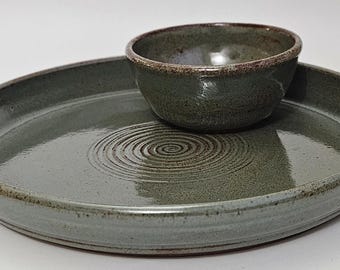Hand-Made Ceramic Chip and Dip Set (Dusky Sage - QQ8)
