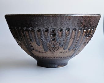 Cuenco de cerámica decorativo hecho a mano (óxido fundido - NN44)