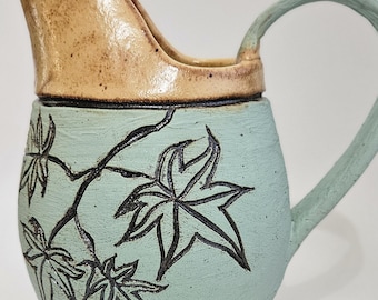Jarra de cerámica decorativa hecha a mano (color vara de oro y azul)