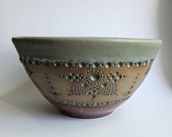 Bol decorativo hecho a mano (azul piedra sobre rojo radiante - PP62)