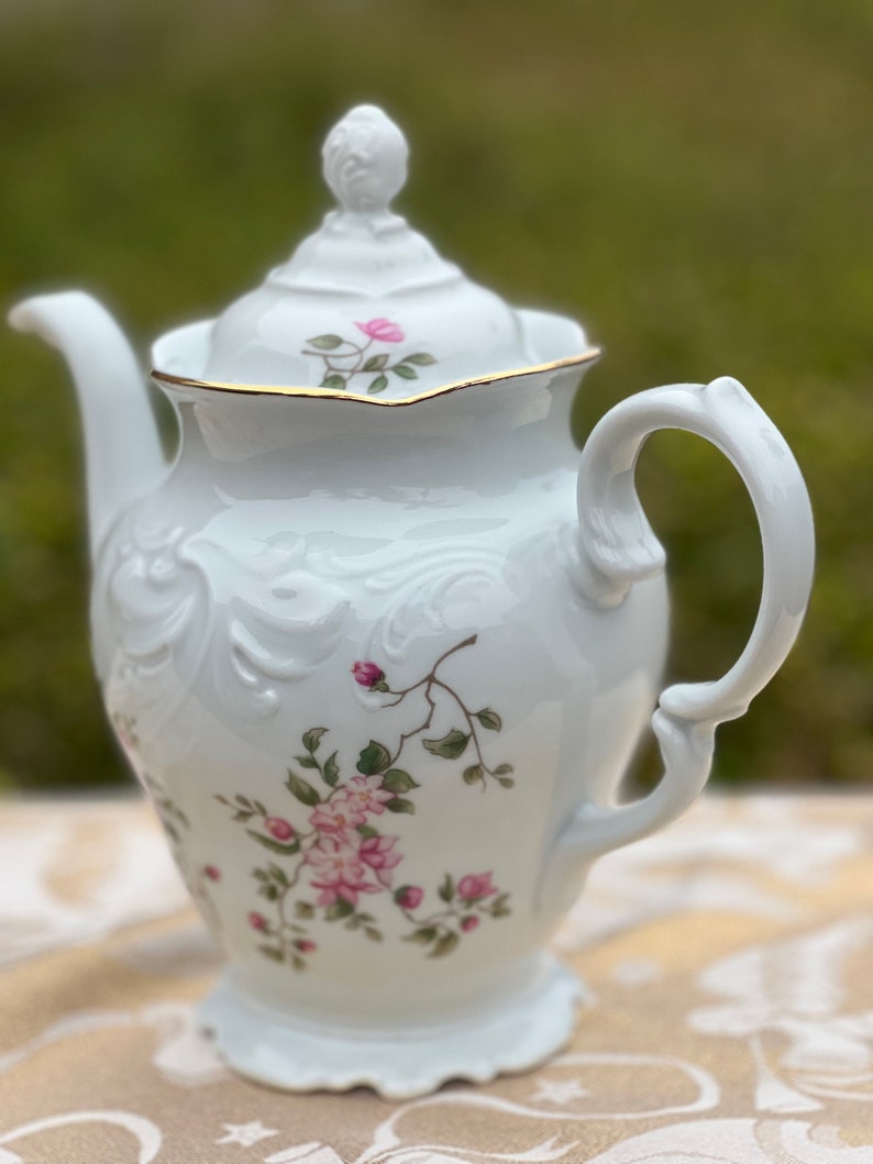 Vintage 1950s Wawel Pink Floral Teapot With Lid Made in Poland Serial 2