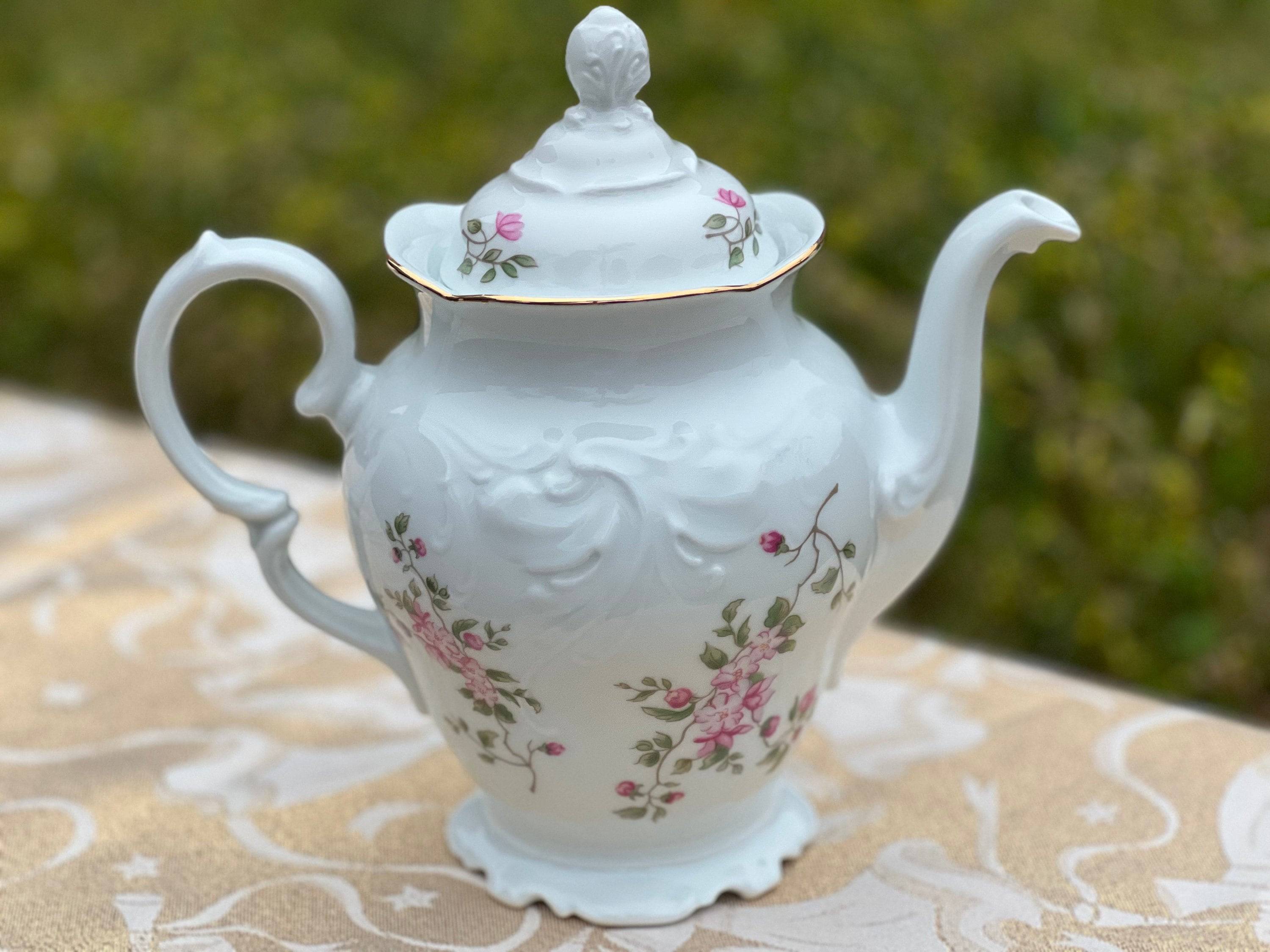 Vintage 1950s Wawel Pink Floral Teapot With Lid Made in Poland Serial 2