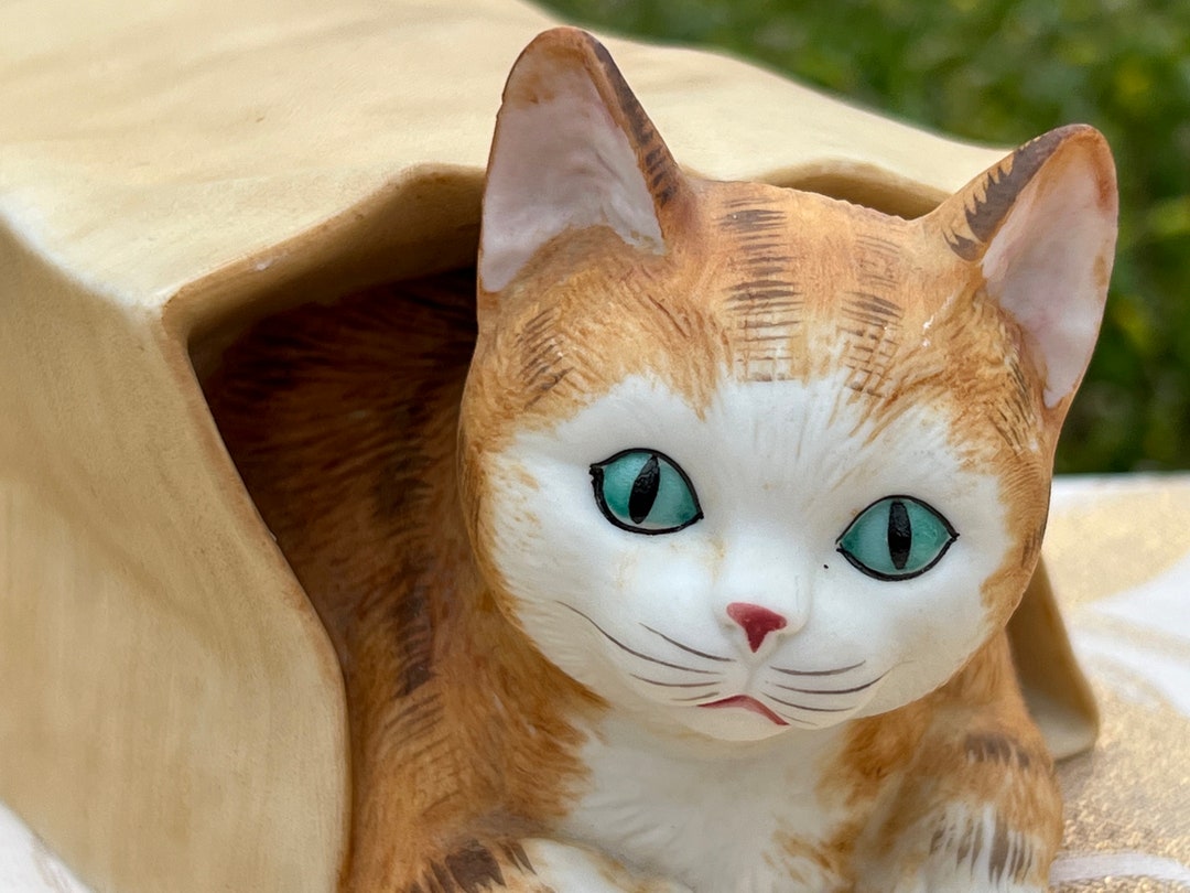 Vintage Japanese Mann Music Box Cat in Paper Bag Handcrafted Etsy