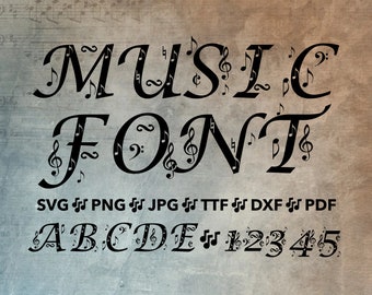 Music Font SVG - Music Note Font For Cricut - Music Notes Alphabet - svg, png, jpg, ttf, dxf, pdf Music Font For Canva, Violin Font, Song