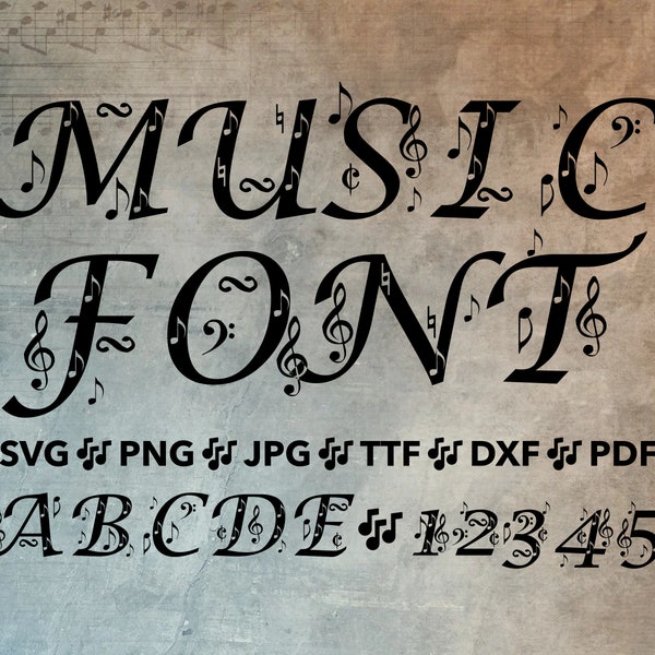 Music Font SVG - Music Note Font For Cricut - Music Notes Alphabet - svg, png, jpg, ttf, dxf, pdf Music Font For Canva, Violin Font, Song