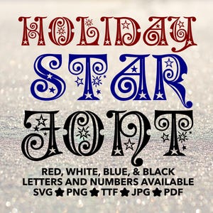 Holiday Star Font SVG, Holiday Font, Holiday Star Numbers svg, png, ttf, jpg, pdf Christmas Font, Red Holiday Font, Blue Holiday Font, Star