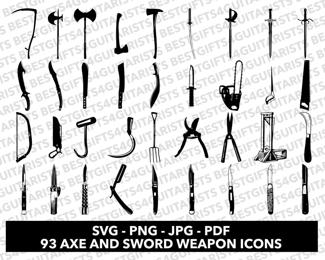 Axe and Sword Weapon Icons SVG, Sword Icons for Cricut, Weapon Logo SVG ...
