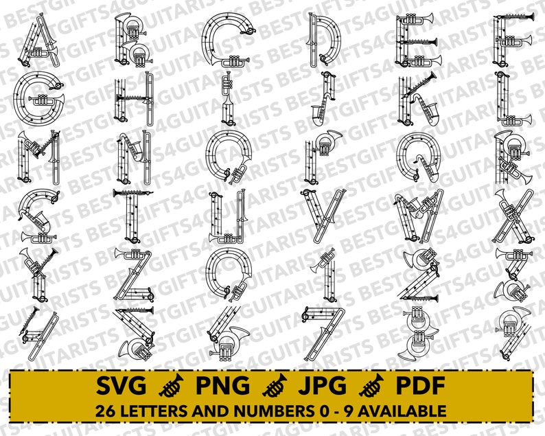 Music Font SVG, Music Instrument Font, Music Letters Svg, Png, Jpg, Pdf