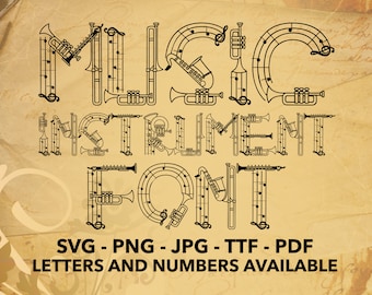 Music Font SVG, Music Instrument Font, Music Font SVG, PNG, jpg, ttf, pdf Music Numbers, Music Alphabet, Music Font, Music Font For Cricut