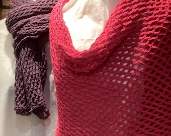 Elegant hand crocheted wrap, scarf in 100% recycled acrylic. Evening wrap, chunky scarf, shawl,