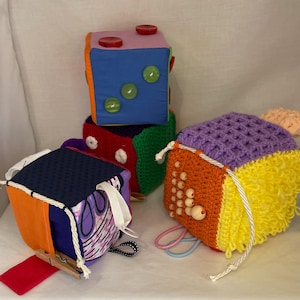 Soft Activity Cube: Crochet & Fabric Sensory Toy for Autism, Dementia