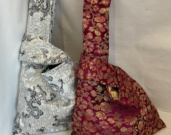 Japanese Knot bag. A ‘Hands free bag’! Made with Chinese Brocade fabric. Handbag, accessory, accessories,  silk handbag, evening bag