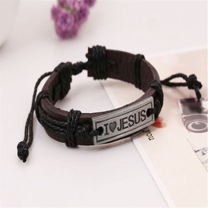 Jag älskar Jesus läderarmband: Unisex kristet armband