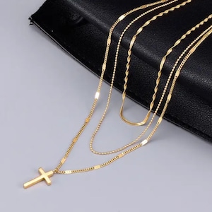 Trendy Three layered Cross Gold Plated Necklace Christian Gifts, Psalms Necklace, Religious Jewelry, Necklaces for Her, Bible Verse Jewelry,