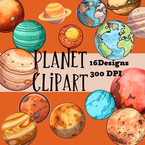 Planet Clipart - Planet Digital Stickers - 16 ontwerpen - Digitale download - Galaxy Designs - Planeten - Commercieel gebruik - Astral Art - Planeten
