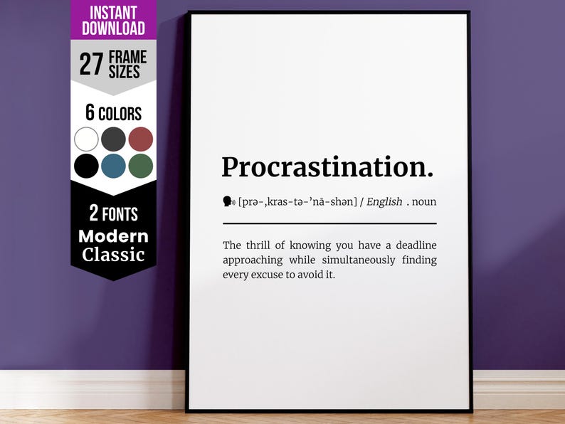 Funny Definition Print Procrastination Work Definitions Definition