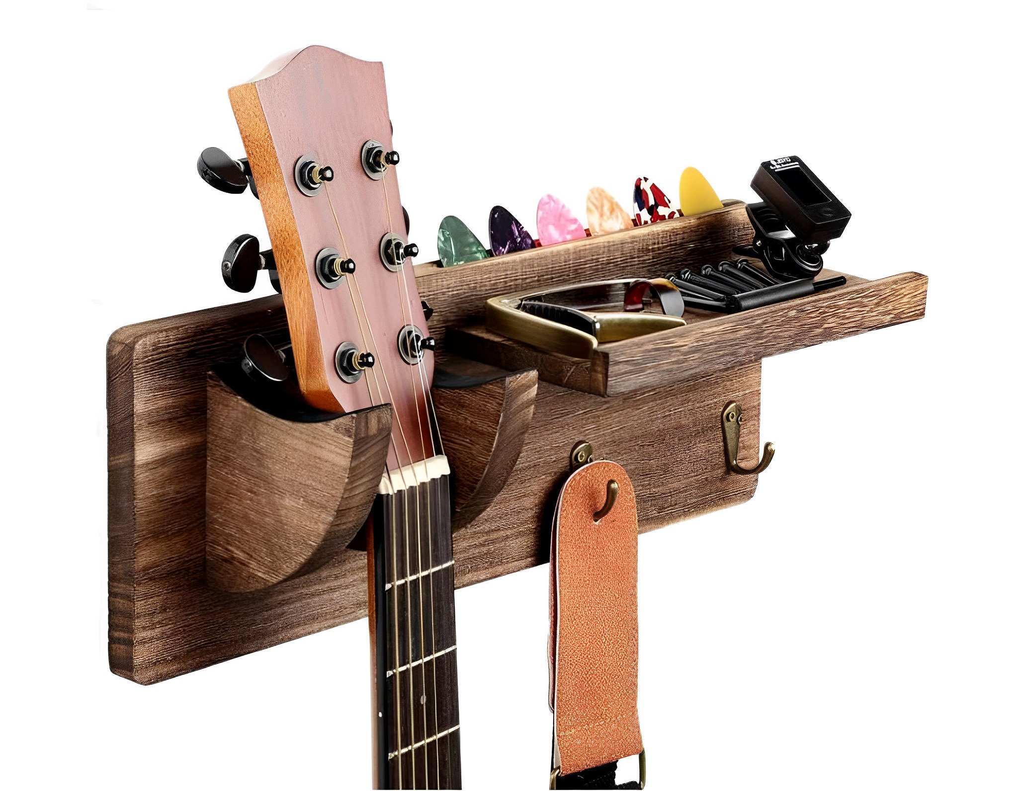 Guitar Wall Mount Guitar Hanger with Pick Holder Display and Guitar  Accessories Rack Shelf with Rotatable Rubber Hook for Electric Guitar,  Acoustic
