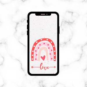 iPhone Wallpaper, Valentinstag Boho Regenbogen Ästhetik ~ Süße Liebe mit Herz Pfeil, Valentinstag Handy Hintergrund ~ Digitaler Download