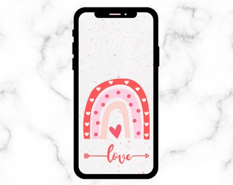 Fond d'écran arc-en-ciel bohème de la Saint-Valentin pour iPhone, coeur d'amour (téléchargement numérique)