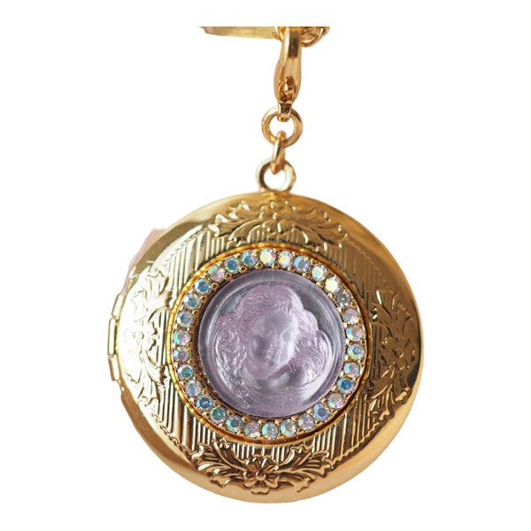 vintage Kirks Folly Purple Dream Angel Gold Locket Box collier pendentif collier/cadeau pour elle