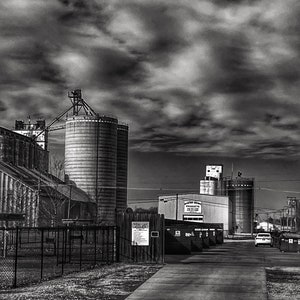 Canvas Farmhouse decor wall art photography print Lindsborg Kansas black and white sky farm