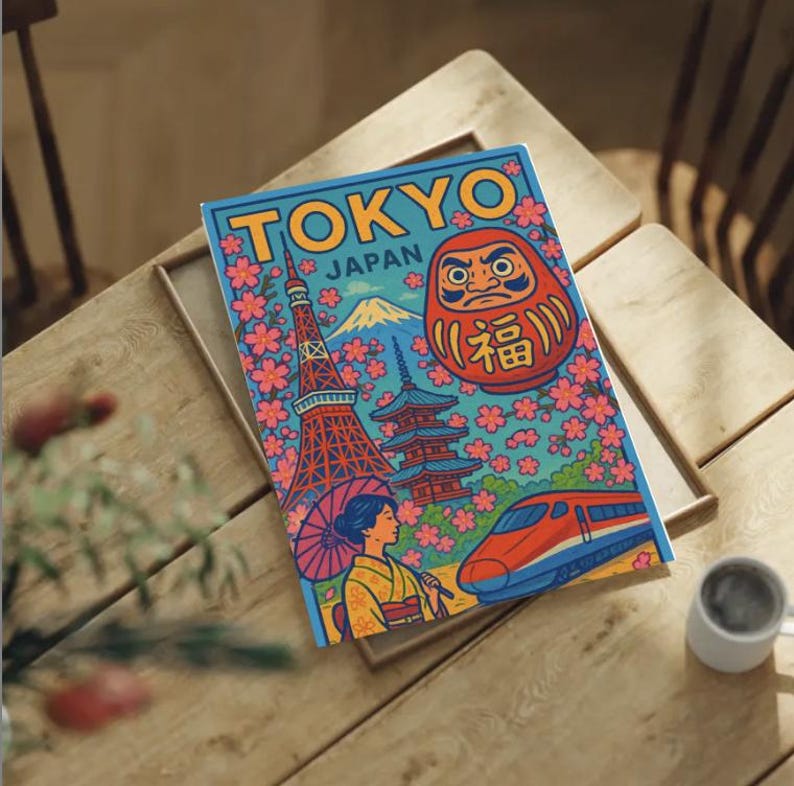 Tokyo Japan Travel Poster | Vintage PRINT | Hand Drawn City Wall Decor ...