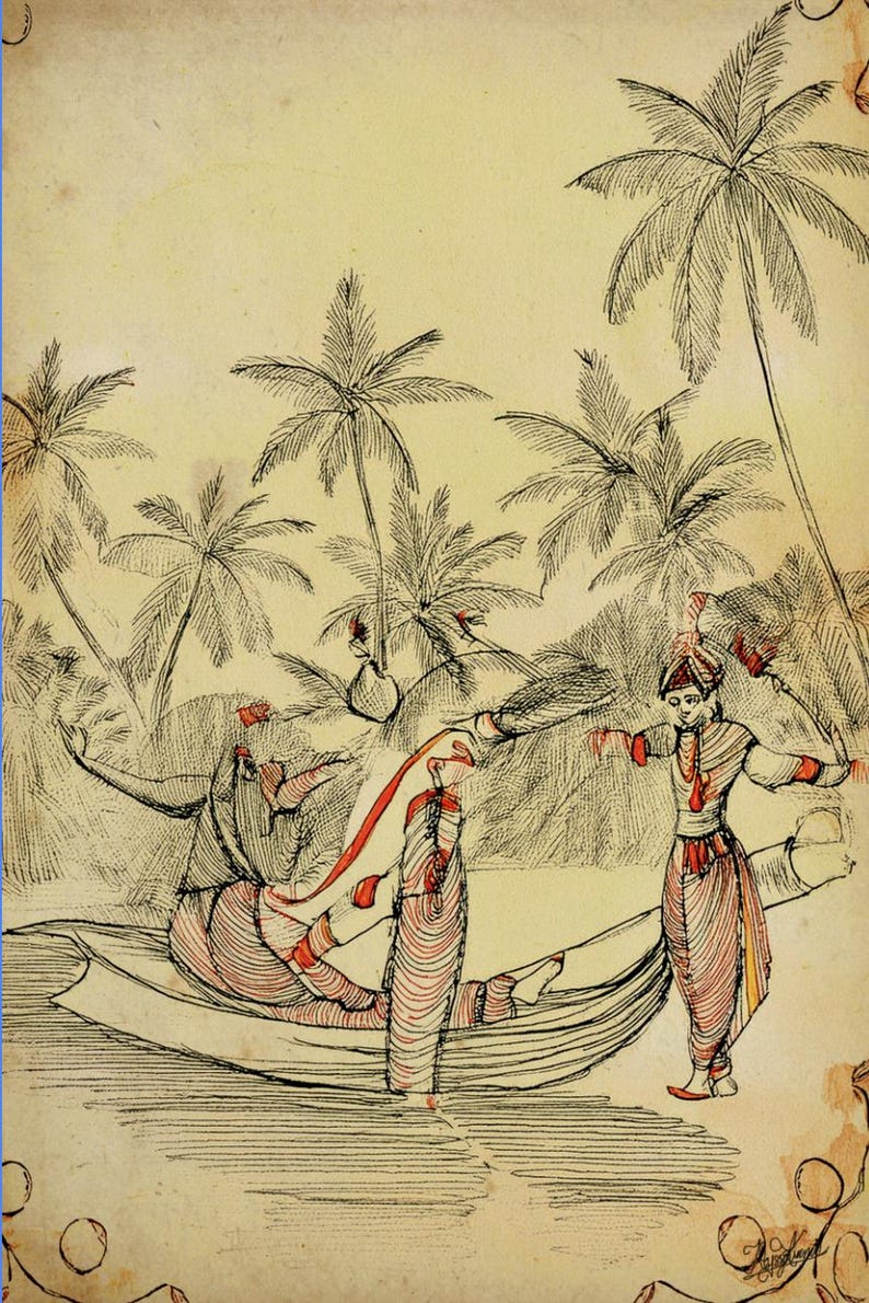 Indian Folk Art, Kerala, Desi Punjabi Mughal Art, Royalty Indian Parchment, Digital Wall Decor